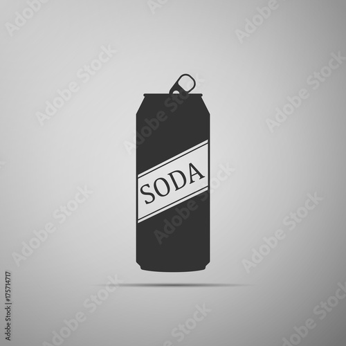 Soda can icon isolated on grey background. Flat design. Vector Illustration