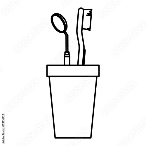 Cup with dental tools icon vector illustration graphic design