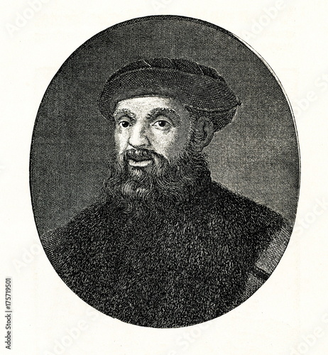 Ferdinand Magellan, Portuguese explorer, which expedition to the East Indies resulted in the first circumnavigation of the Earth (from Spamers Illustrierte Weltgeschichte, 1894, 5[1], 67) photo
