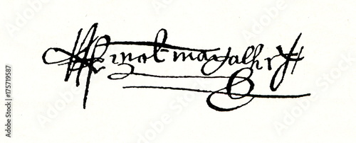 Autograph of Ferdinand Magellan, Portuguese explorer (from Spamers Illustrierte Weltgeschichte, 1894, 5[1], 67) photo