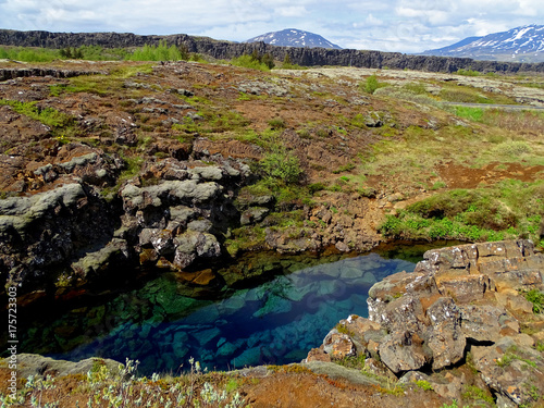 Clear blue water in Iceland's Silfra fissure where geological plates are driftig apart