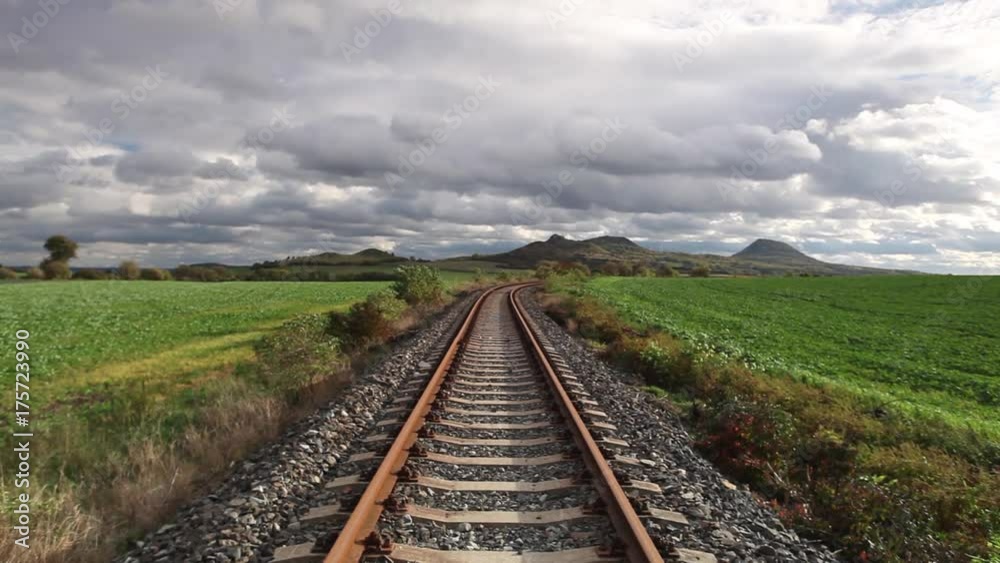 Single railway track in Rana, Central Bohemian Highlands, Czech Republic