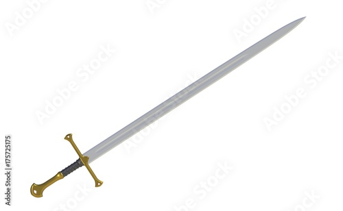 Sword displayed by diagonal, isolated on white background, 3D rendering