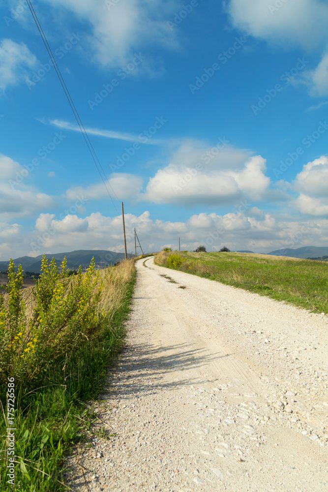 Rural landscape with country road and blue sky