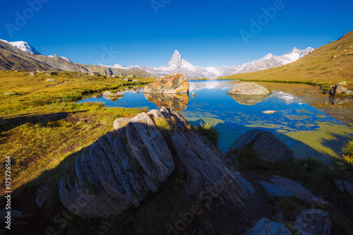 Great  panorama with famous peak Matterhorn. Location place Swiss alps, Stellisee, Europe. © Leonid Tit