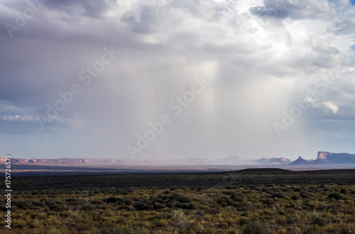 Isolated rainstorm at the Monument Valley with - View from US Hwy 163  Monument Valley  Utah  USA