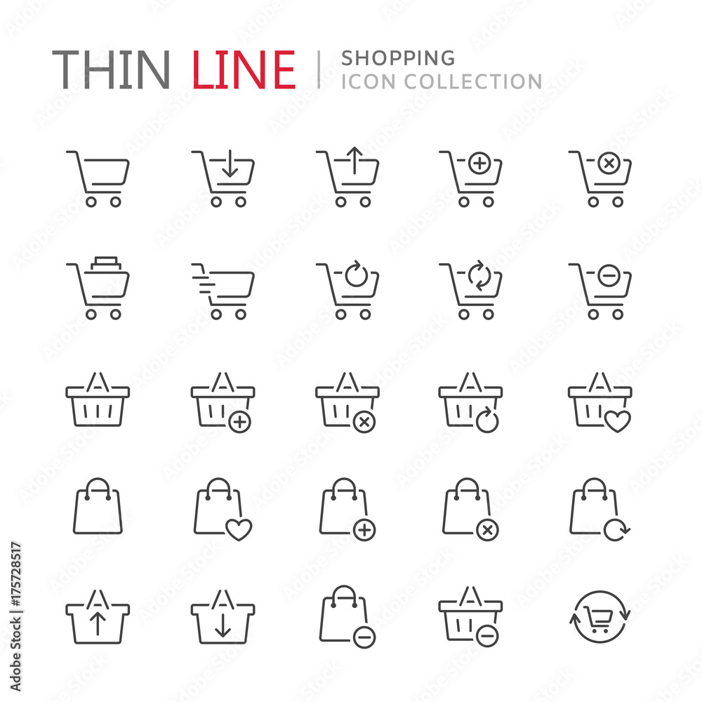 Collection of shopping carts thin line icons Collection of shopping carts thin line icons