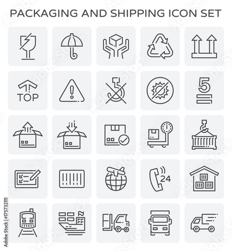 Vector line of packaging and shipping icon set.