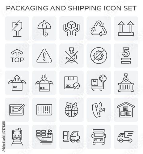 Vector line of packaging and shipping icon set.
