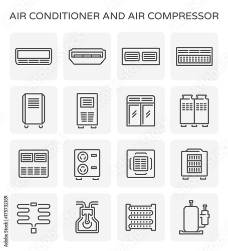Vector icon of air conditioner and air compressor part of hvac system.