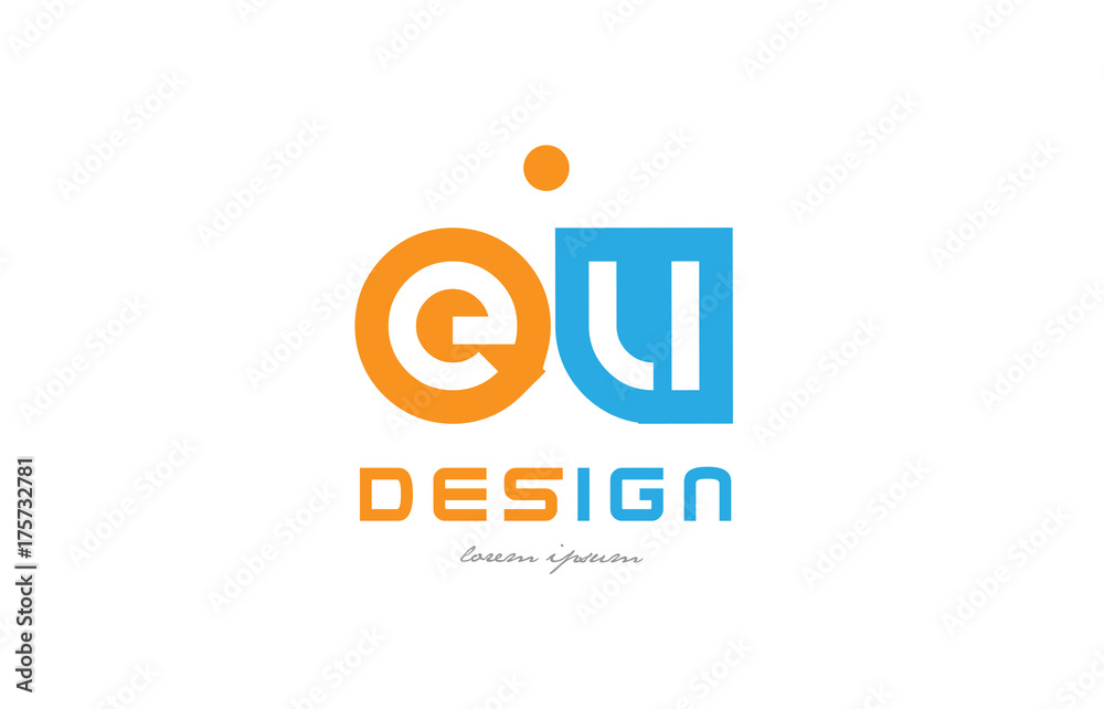 eu e u orange blue alphabet letter logo combination
