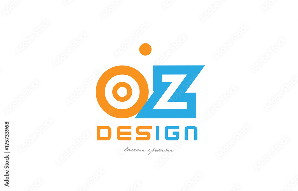 oz o z orange blue alphabet letter logo combination