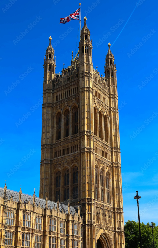 The Victoria Tower - largest and tallest tower of Palace of Westminster palace, London, United Kingdom. The Victoria Tower - largest and tallest tower of Palace of Westminster palace, London, United Kingdom.
