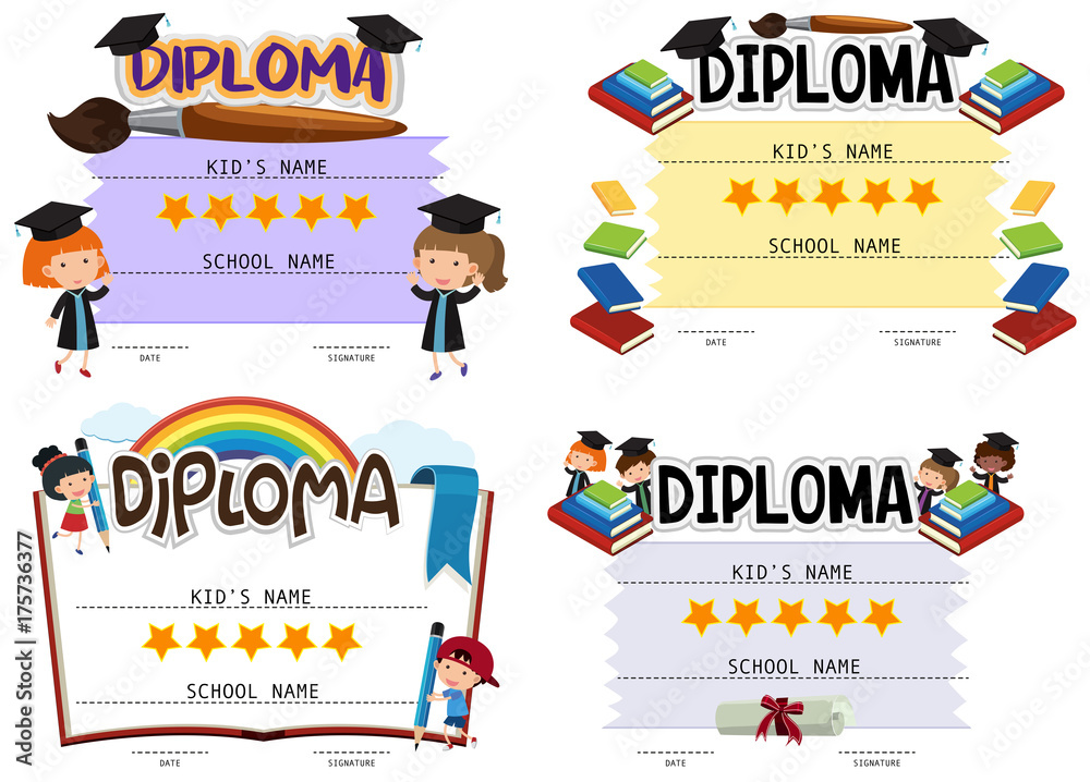 Diploma template with kids in background