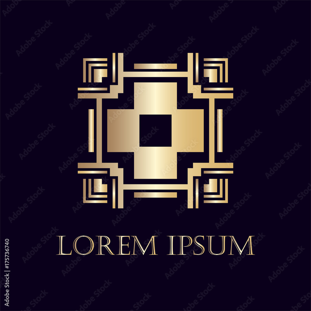 Art deco golden ornamental logo. Template for design. Vector illustration eps10 Art deco golden ornamental logo. Template for design. Vector illustration eps10