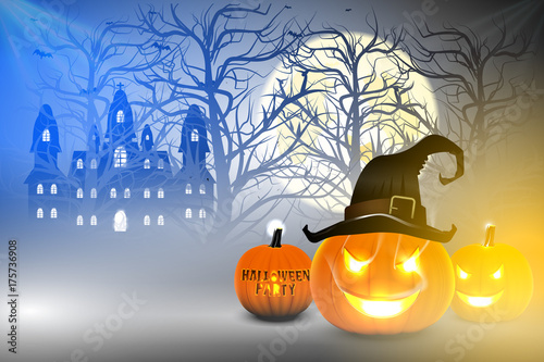 Pumpkin glowing in darkness, Halloween background