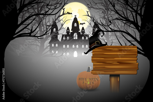 Pumpkin glowing in darkness, Halloween background