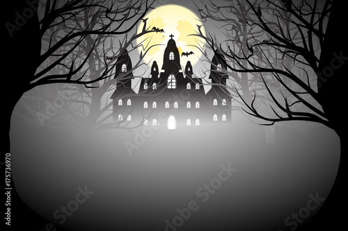 Tree and castle in darkness Halloween background