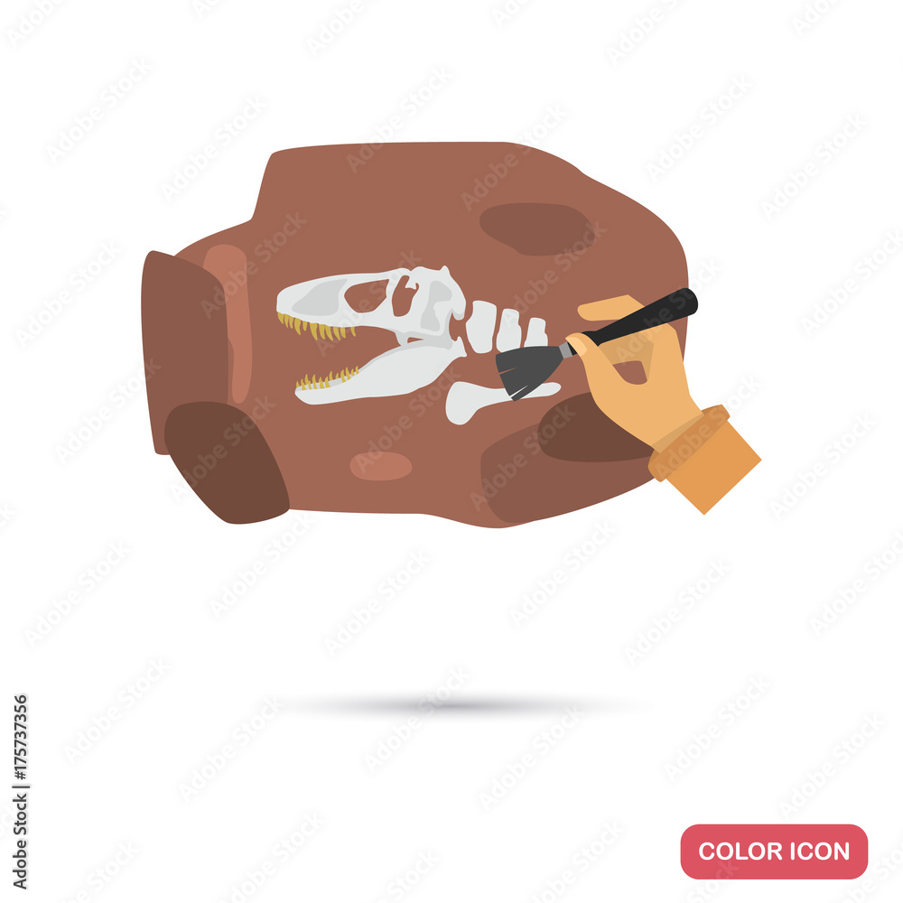 Φωτογραφία Archaeologist digs out the remains of a dinosaur in the earth color flat icon