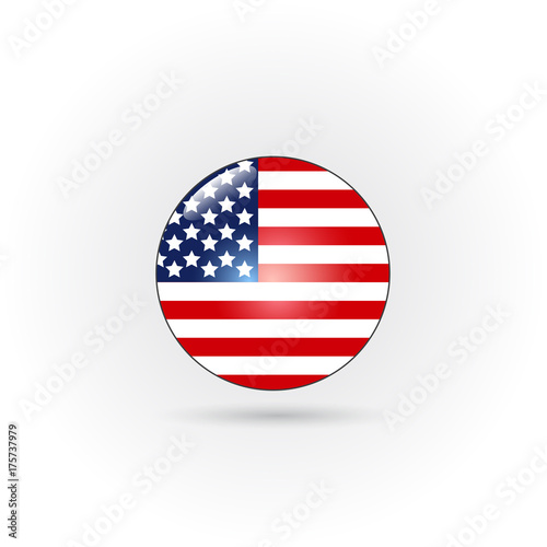 Icon of American flag button on white background