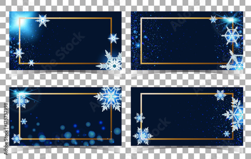 Four card template with snowflakes background