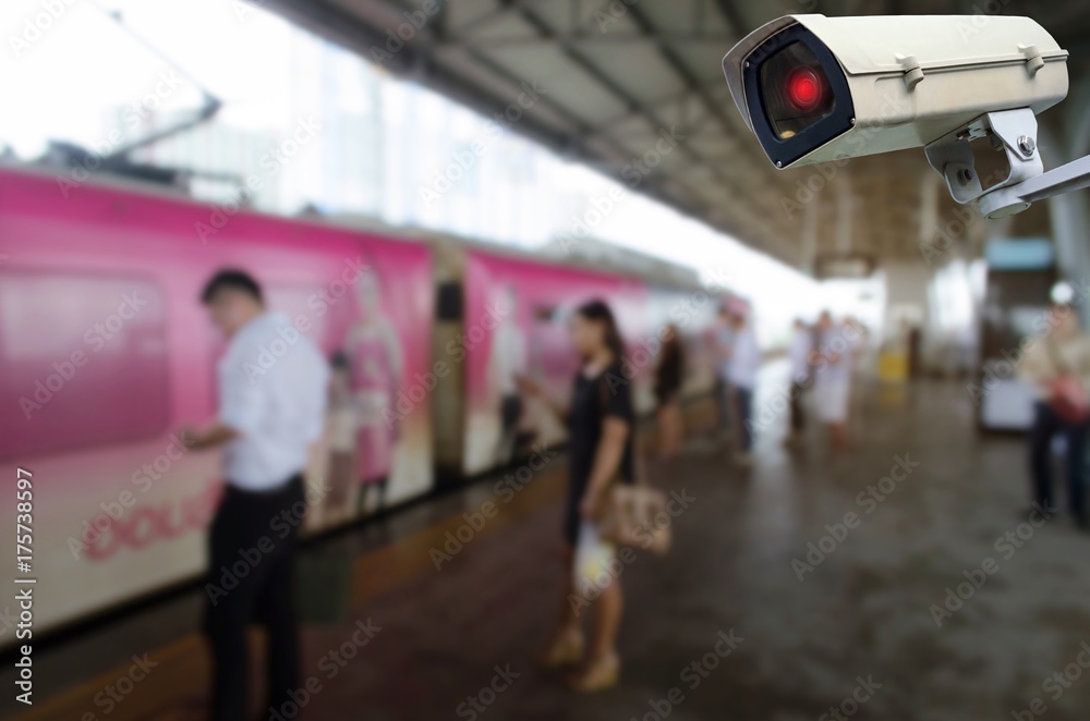 CCTV security indoor camera system operating with people waiting for