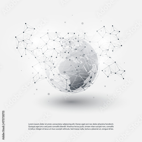 Black and White Modern Minimal Style Cloud Computing, Networks Structure, Telecommunications Concept Design, Network Connections, Transparent Geometric Wireframe - Vector Illustration