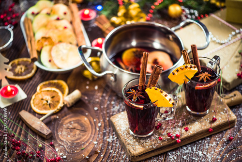 Spiced hot Christmas festive red wine