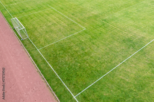 Luftbild Fußballspielfeld mit Tor