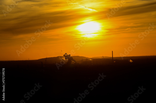 Luftbild / Sunset / Panorama Sonnenuntergang an Industrieanlage © Marcel Paschertz