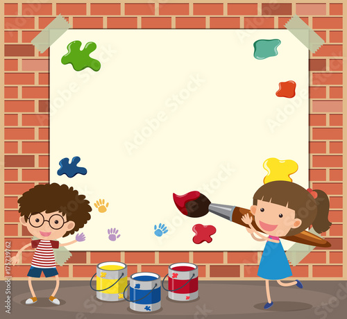 White paper template with boy and girl painting