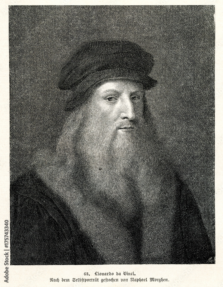 Fototapeta premium Self portrait of Leonardo da Vinci, Italian Renaissance polymath (from Spamers Illustrierte Weltgeschichte, 1894, 5[1], 124)