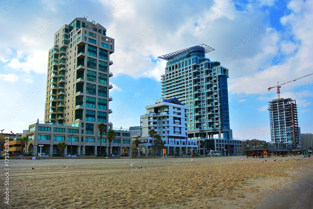 Coast of the Mediterranean Sea. Tel Aviv street on a sunny day. Israel Coast of the Mediterranean Sea. Tel Aviv street on a sunny day. Israel