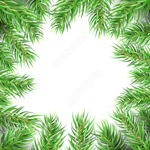 Christmas Tree Frame. Fir Branches Greeting Card. Winter Holidays Decoration. Vector illustration