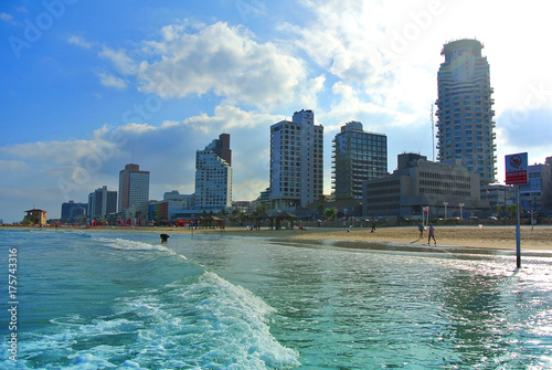 The coast of the Mediterranean Sea with a view of Tel Aviv. Israel © Vitaly