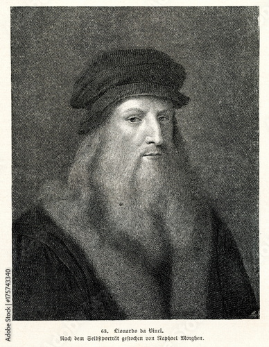 Self portrait of Leonardo da Vinci, Italian Renaissance polymath (from Spamers Illustrierte Weltgeschichte, 1894, 5[1], 124)
