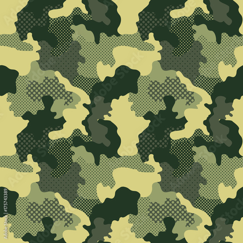 Military Seamless Pattern. Camouflage Background. Camo Fashion Texture. Army Uniform. Vector illustration