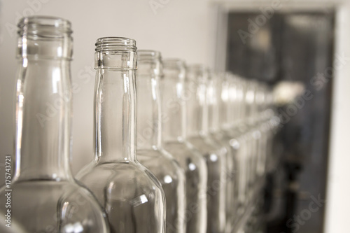 Empty glass bottles. Whiskey and brandy distillery