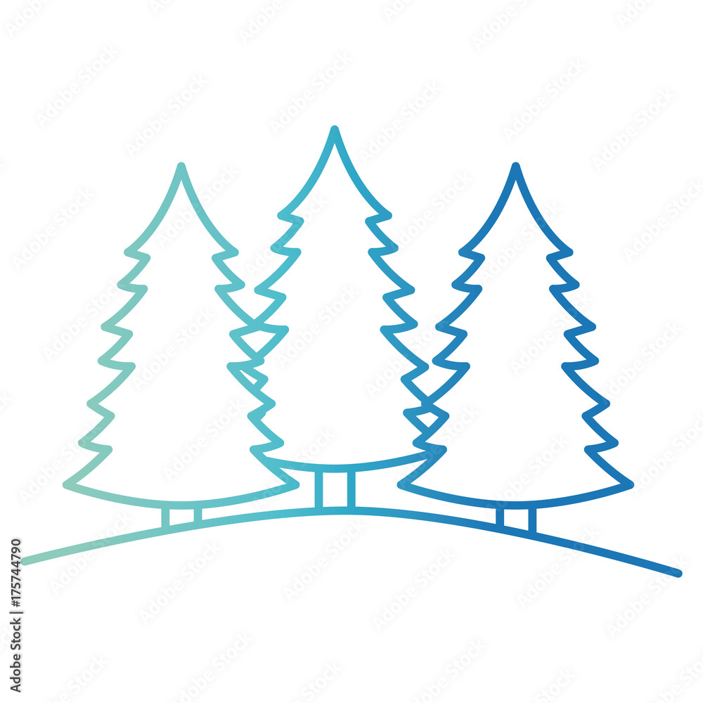 pine trees landscape set on gradient color silhouette blue