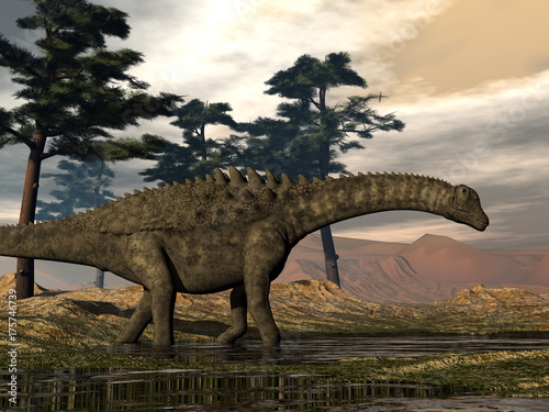 Fototapeta Naklejka Na Ścianę i Meble -  Ampelosaurus dinosaur - 3D render