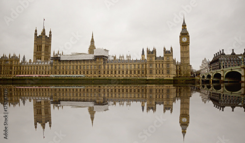 Houses of parliament on the River Thames with nice reflection in the water