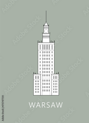 Simple minimalistic illustration of Warsaw's Palace of Culture and science (Palac Kultury i Nauki w Warszawie) photo