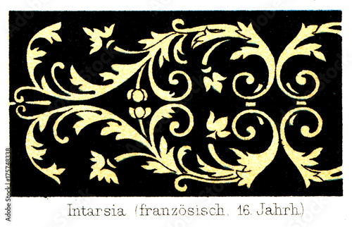 French intarsia from the 16th century (from Meyers Lexikon, 1896, 13/248/249)