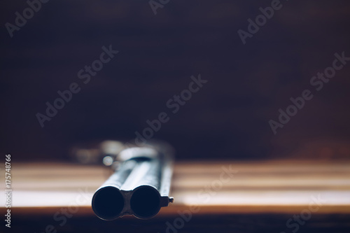 Close up of double barrel hunting gun