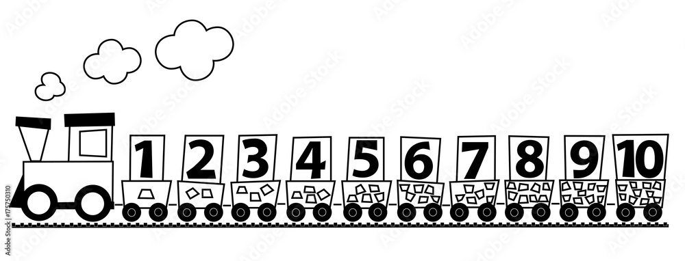 Black and white cartoon train with numbers 1-10 / educational vectors  illustration for children Stock Vector | Adobe Stock