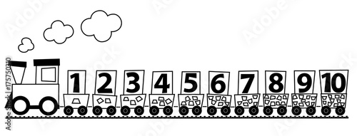 Black and white cartoon train with numbers 1-10 / educational vectors illustration for children