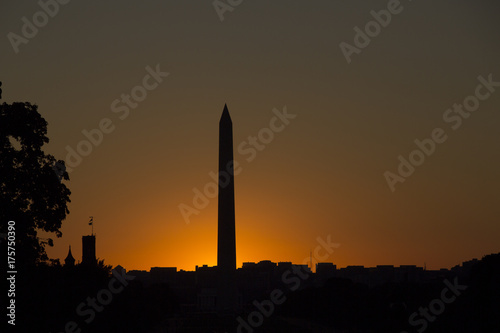 Washington Monument at sunset in Washington District of Columbia