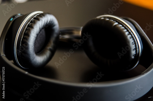 Big Black Elegant Headphones on the Table