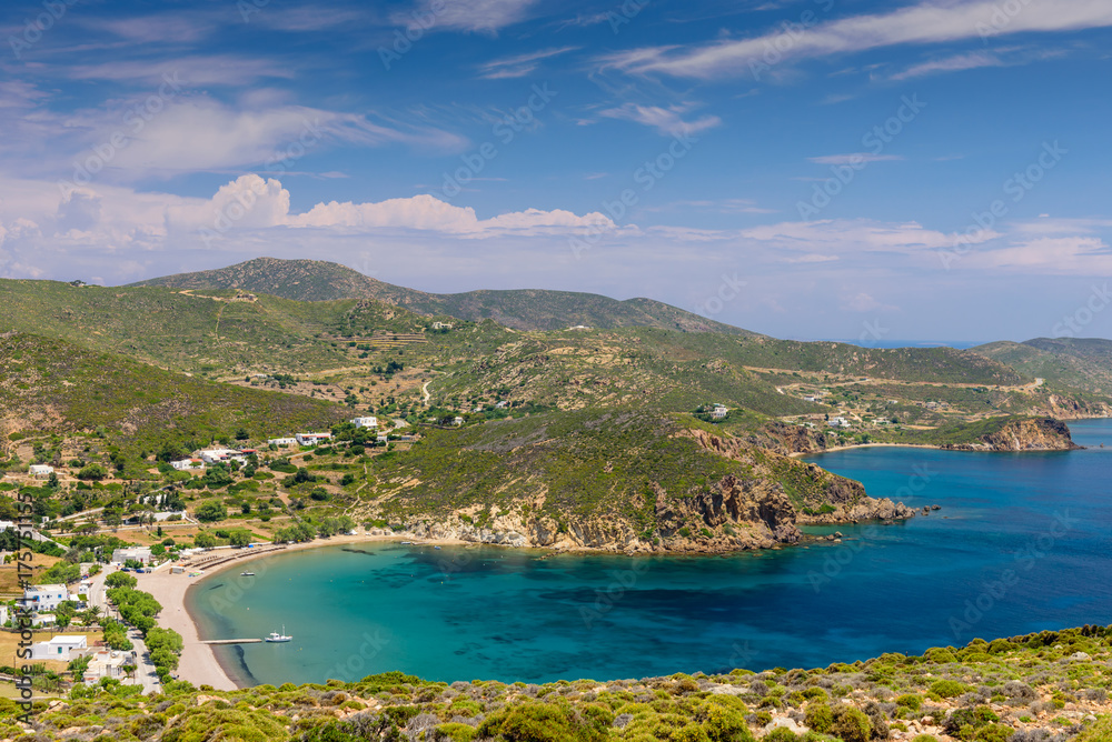 Kambos beach is a picturesque beach on the island of Patmos, Greece