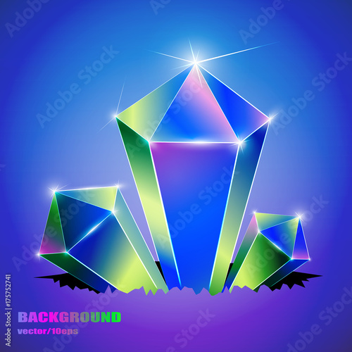 Art background. Colored crystals growing from a crack. Vector image.